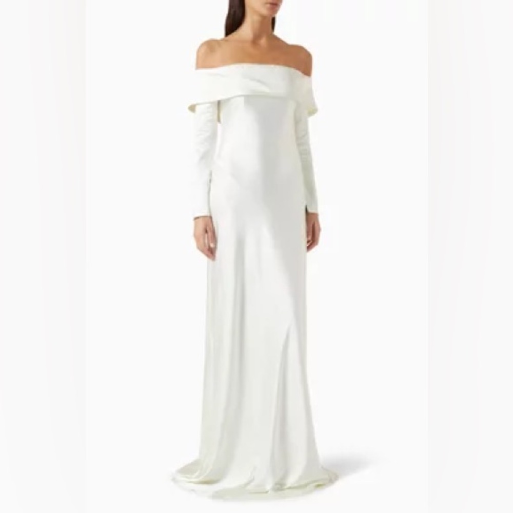 Misha off shoulder White Long Sleeve Dress